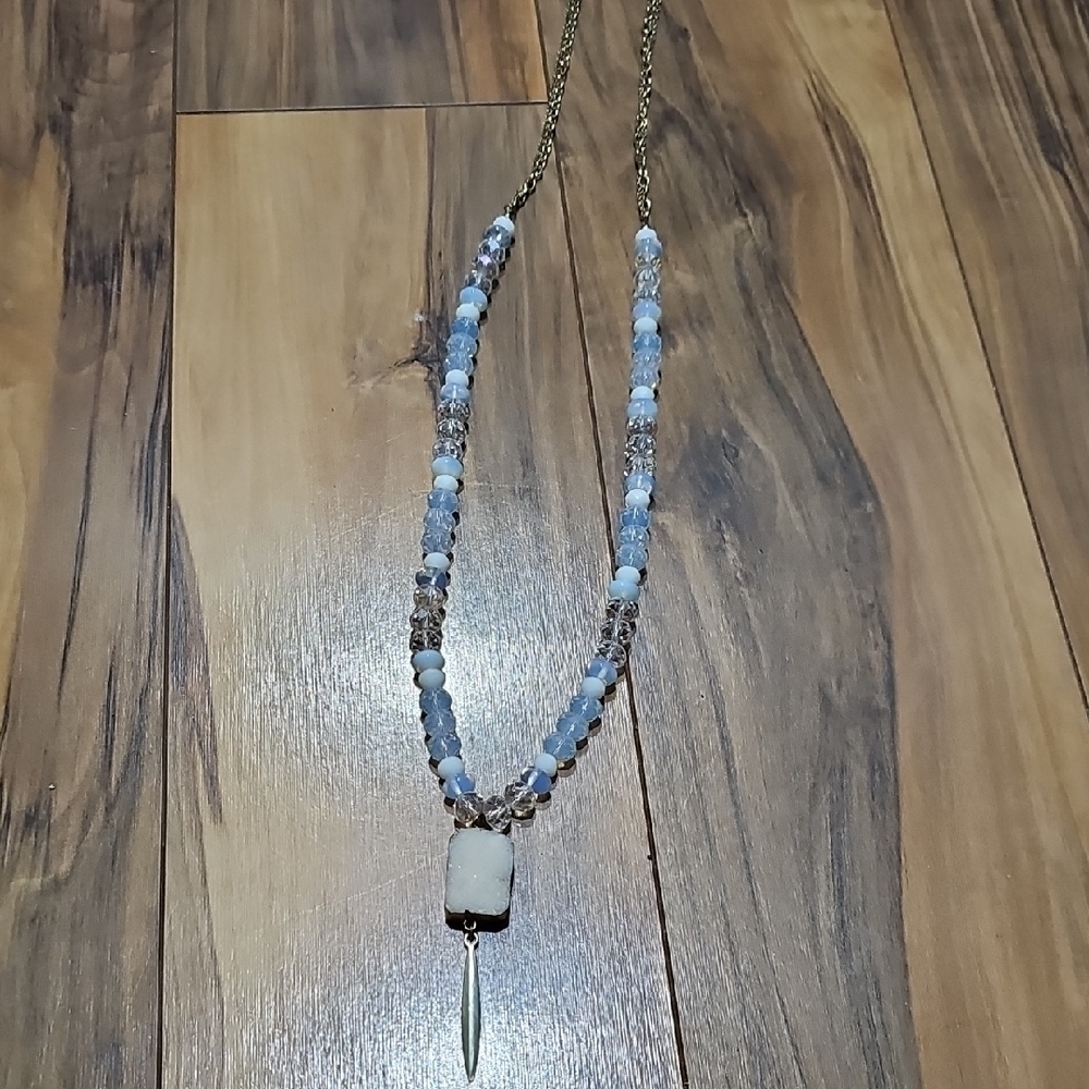 Elegant Light Blue And Glass Beaded Necklace with Pendant